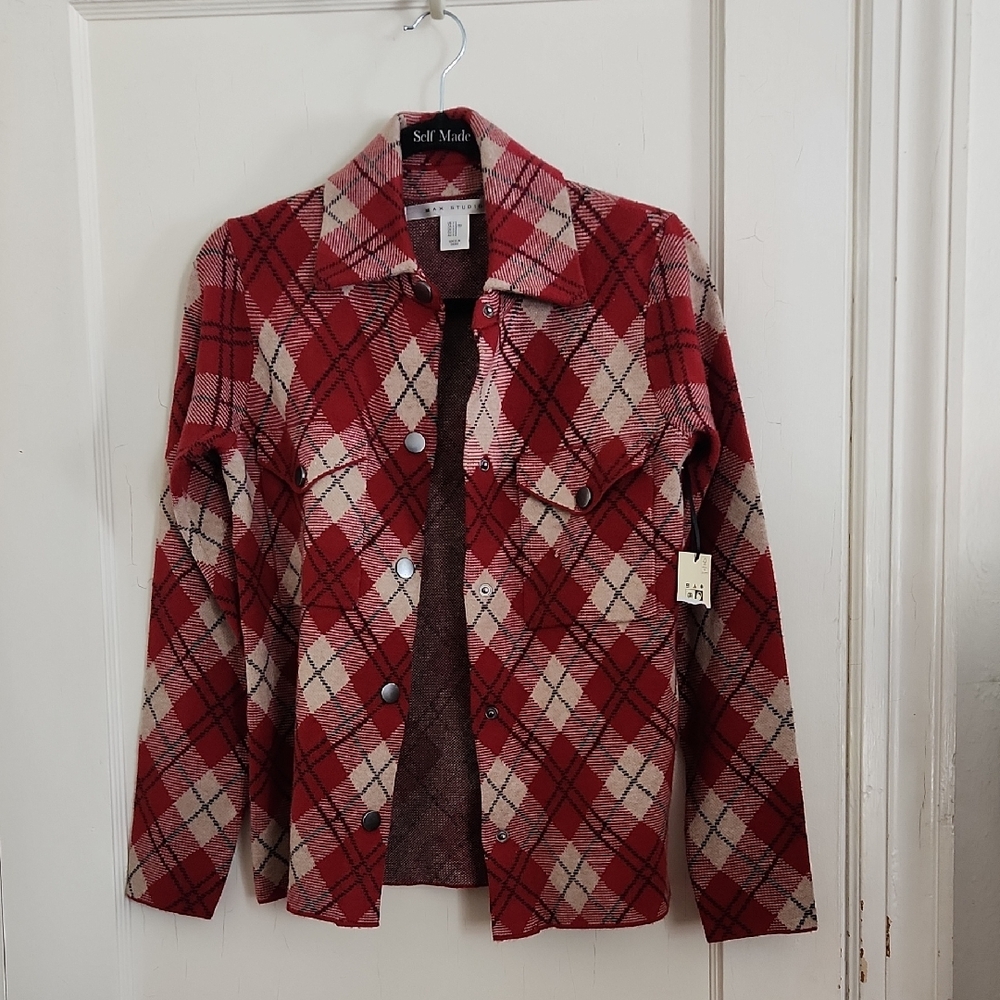 Max Studio Red and Cream Plaid Outerwear
